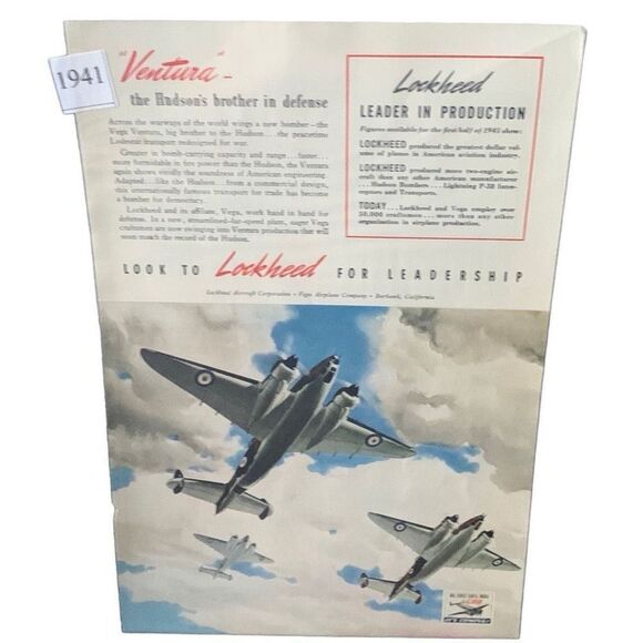 Vintage 1941 Lockheed Ventura Leader in Protection Ad Advertisement - Picture 1 of 4